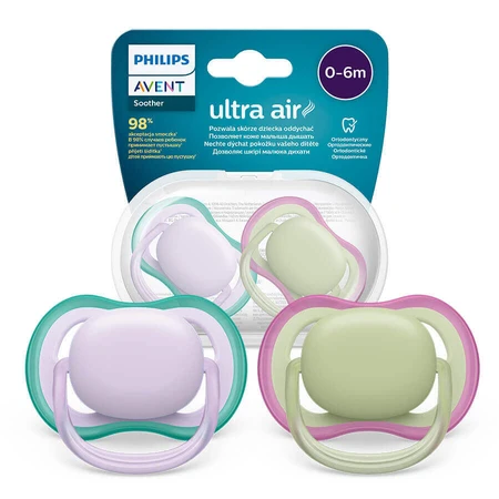 Avent Ultra Air, пустышка, силиконовая, симметричная, унисекс, SCF085/24, 0-6 месяцев, 2 штуки: цены и характеристики