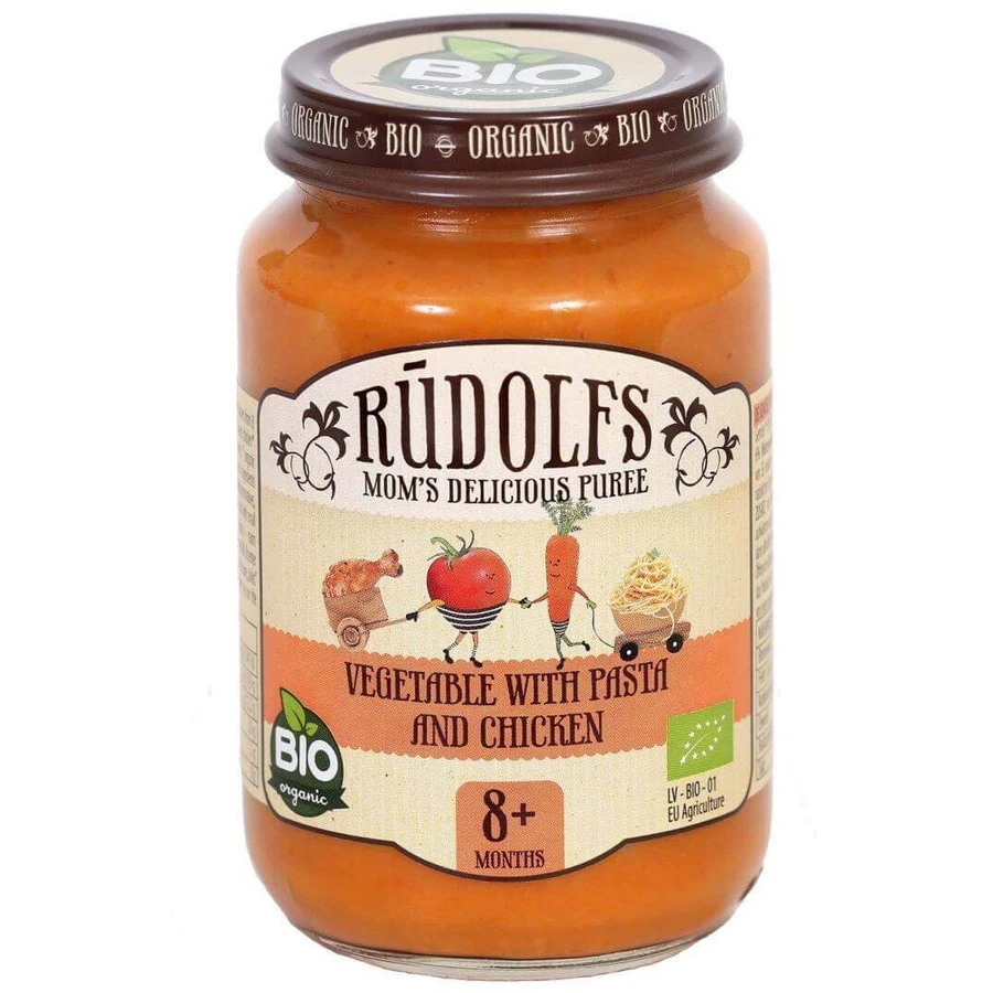 Rudolfs BIO Овощной гарнир с макаронами и курицей 190 г: цены и характеристики