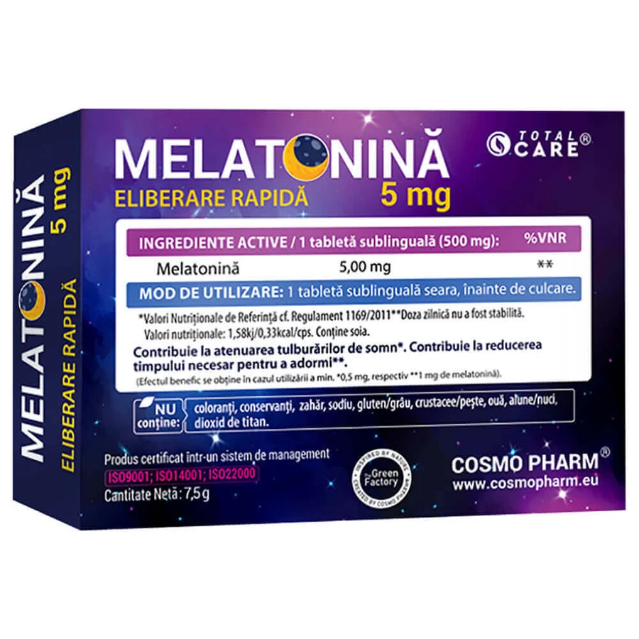 Мелатонин 5 мг Cosmopharm быстрого высвобождения, 30 сублингвальных таблеток: цены и характеристики