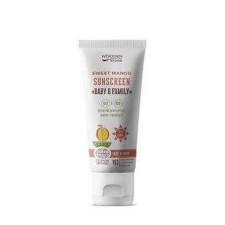 Ложка дерев'яна Сонцезахисний лосьйон для тіла Mango Baby & Family SPF 50 1×100 мл, Сонцезахисний лосьйон для тіла: ціни та характеристики