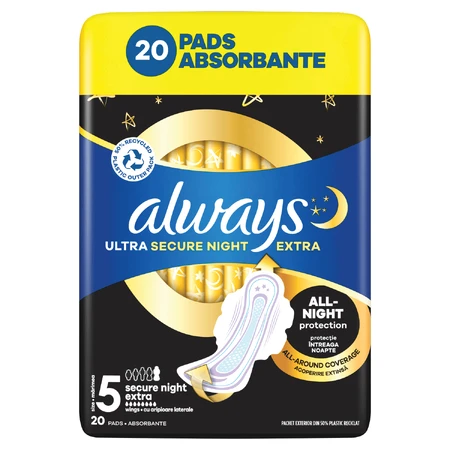 Always Ultra, гігієнічні серветки з крильцями, розмір 5, Secure Night Extra, 20 шт.: ціни та характеристики