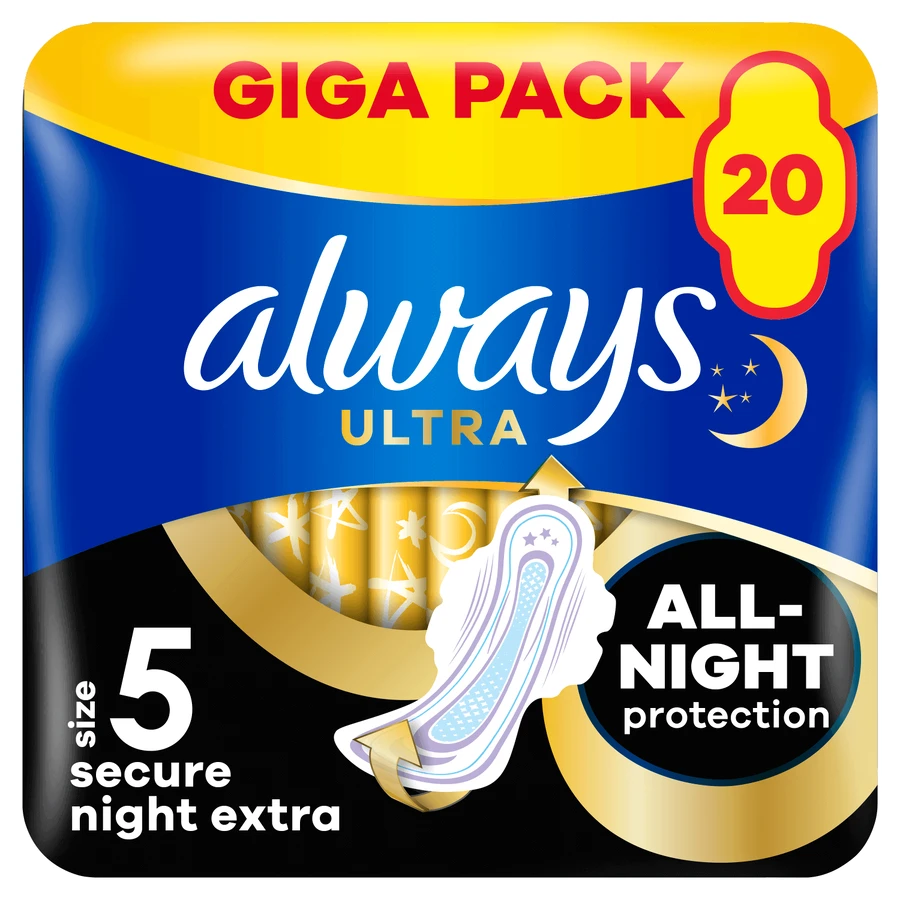 Always Ultra, гігієнічні серветки з крильцями, розмір 5, Secure Night Extra, 20 шт.: ціни та характеристики