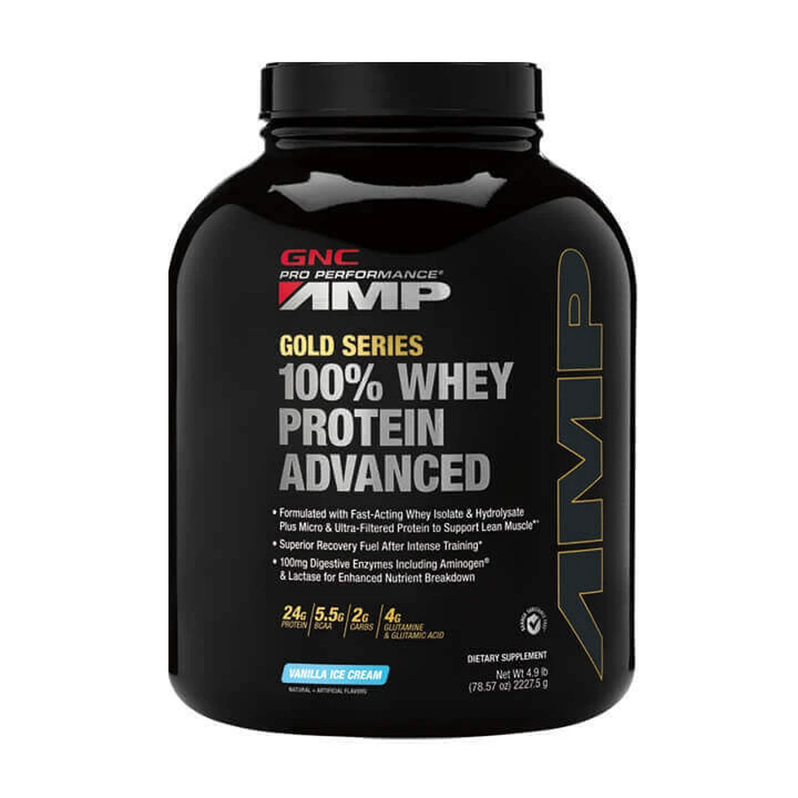 Gnc Amp Gold Series 100% Whey Protein Advanced, сироватковий протеїн, зі смаком ванілі, 2227,5 г: ціни та характеристики