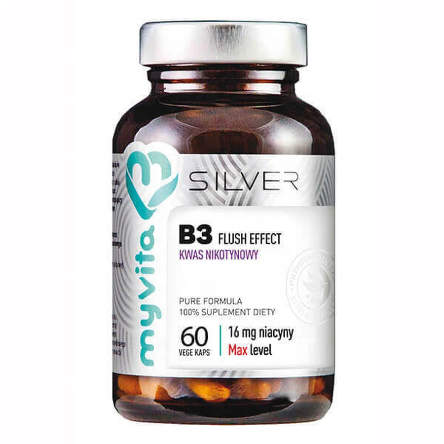 MyVita Silver, Витамин B3 с эффектом смыва, никотиновая кислота, 60 капсул: цены и характеристики