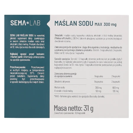 SEMA Lab Malan Sodium Max 300 мг, 60 капсул с замедленным высвобождением: цены и характеристики