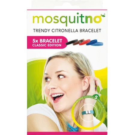 Браслет Mosquitno Classic із застібкою, що випускає аромат цитронели, регульований розмір 5 шт.: ціни та характеристики