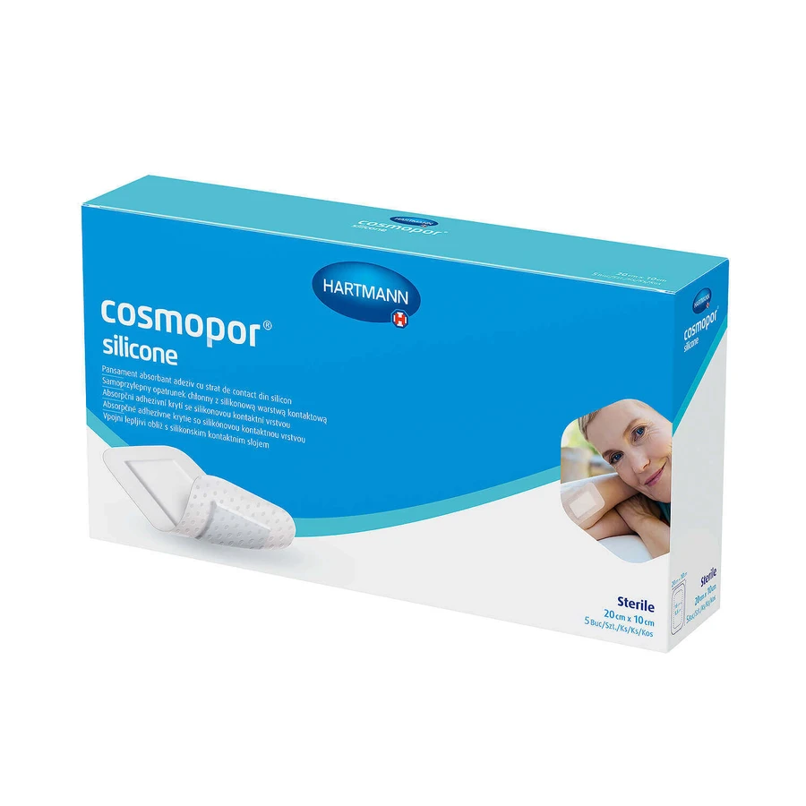 Cosmopor Silicone, повязка на кожу, самоклеящаяся, желтая, с силиконовыми контактными слоями, 20 см x 10 см, 5 шт.: цены и характеристики