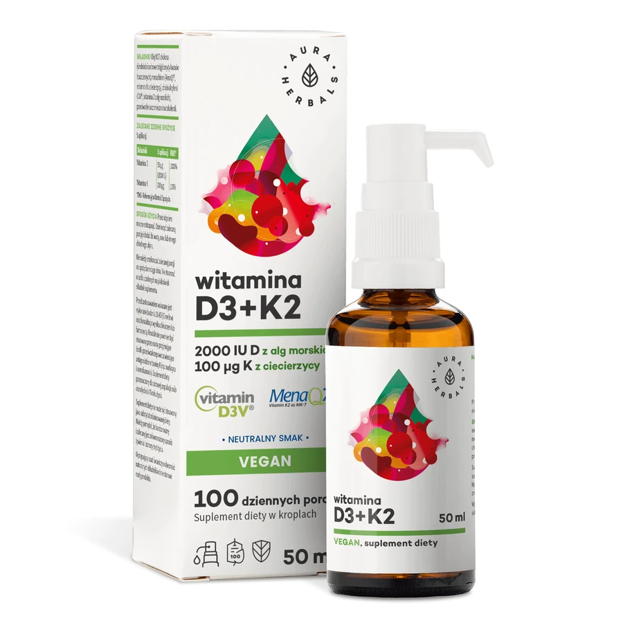 Aura Herbals Витамин D3 2000 МЕ + K2 100 г Веган, капли, 50 мл: цены и характеристики