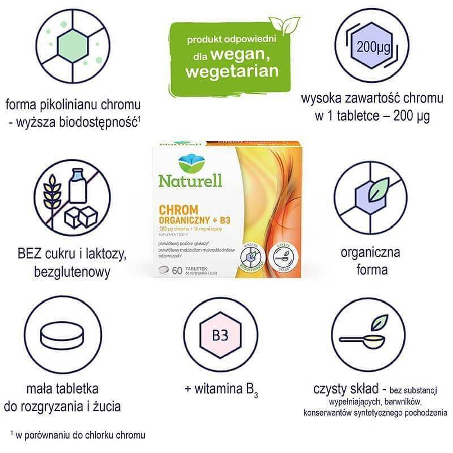 Naturell Organic Chromium + B3, 60 жевательных таблеток: цены и характеристики
