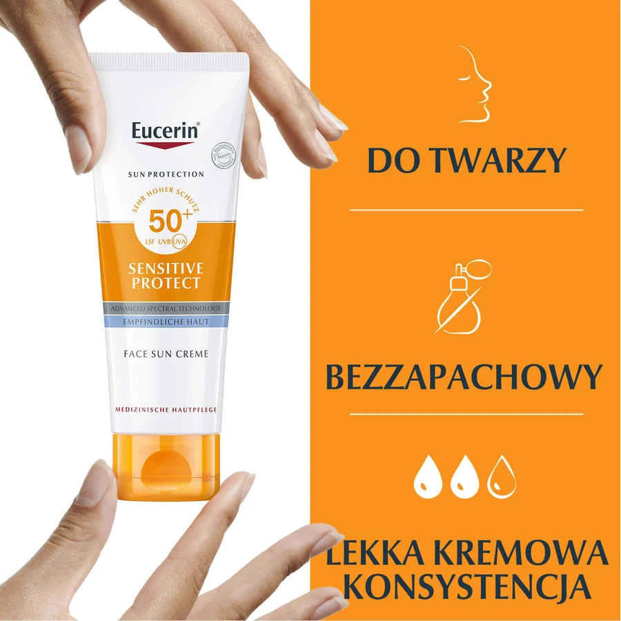 Eucerin Sun Sensitive Protect, сонцезахисний крем для чутливої шкіри, SPF 50+, 50 мл: ціни та характеристики