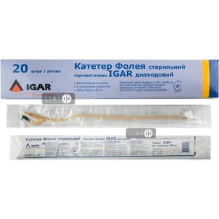 Катетер фолея стерильний торгової марки igar 14 FR, двоходовий