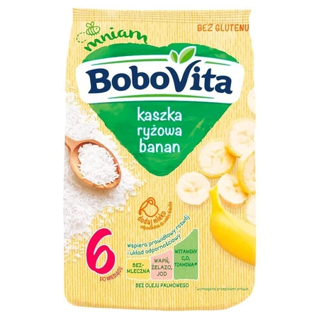 BoboVita Рисова каша, банан, безмолочна, безглютенова, з 6 місяців, 180 г: ціни та характеристики