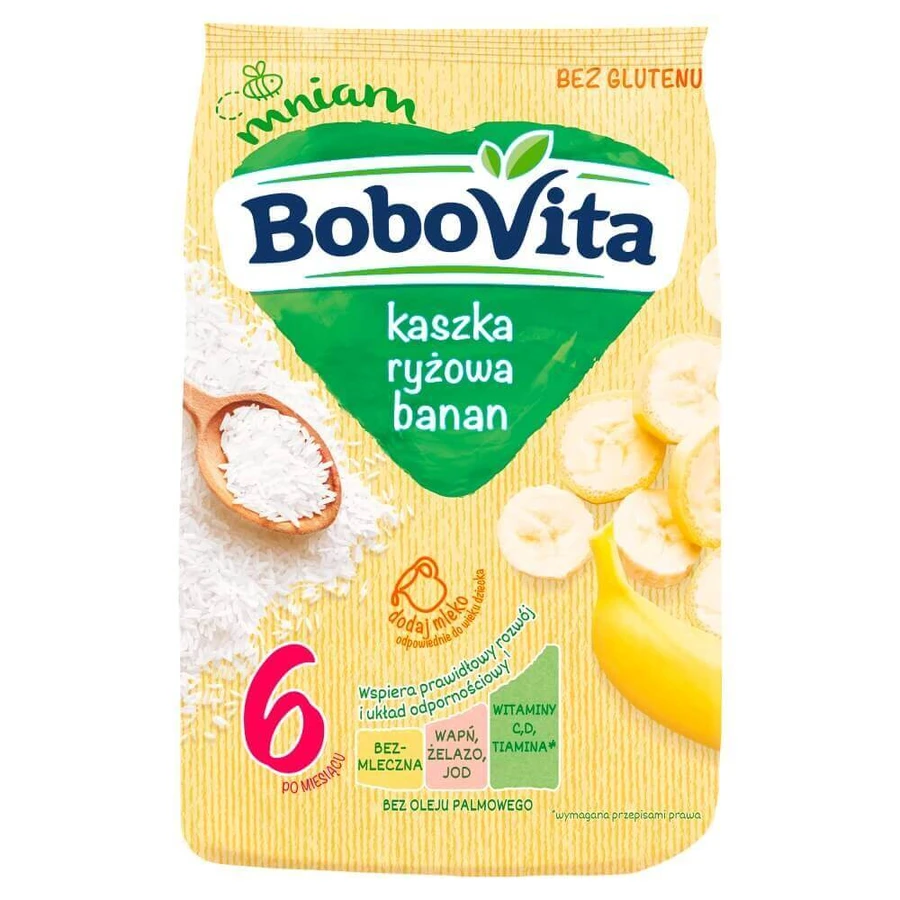 BoboVita Рисова каша, банан, безмолочна, безглютенова, з 6 місяців, 180 г: ціни та характеристики