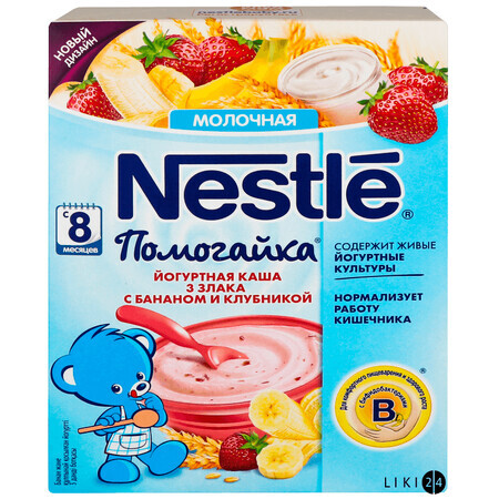 Йогуртна молочна каша Nestle Допомогайка 3 злаки з бананом і полуницею 200 г