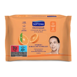 Очищающие салфетки Dermasoft Vitamin C & Micellar Technology, 20 штук, Septona