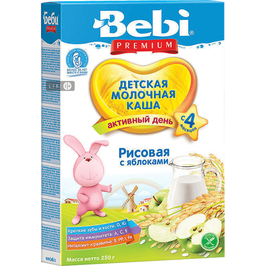 Детская каша Bebi Рисовая с яблоком молочная с 4 месяцев, 250 г: цены и характеристики