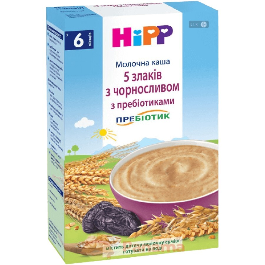 Детская каша HiPP 5 злаков с черносливом с пребиотиками молочная с 6 месяцев,  250 г: цены и характеристики