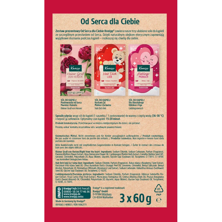 Набір Kneipp From the Heart for You, Сіль для ванн, 3 х 60 г: ціни та характеристики