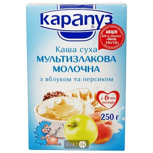 Дитяча каша Карапуз мультизлакова з яблуком і персиком молочна з 6 місяців, 250 г