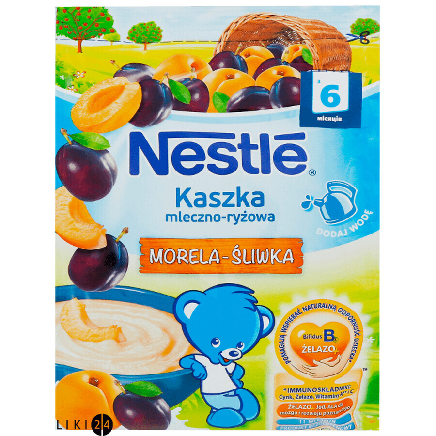 Детская каша Nestle Рисовая со сливой и абрикосом молочная с 6 месяцев,  230 г: цены и характеристики