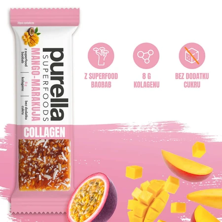 Колагеновий батончик Purella SuperFoods, манго-маракуйя, 40 г: ціни та характеристики