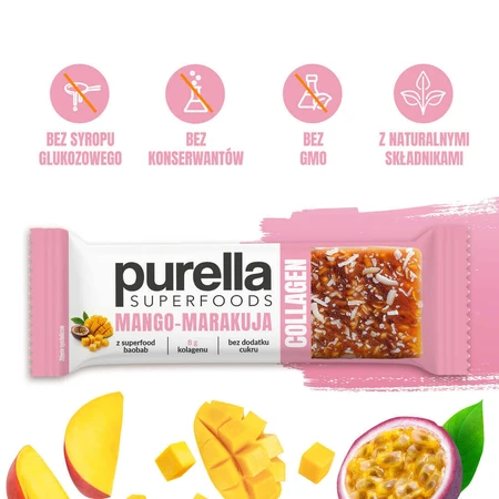 Колагеновий батончик Purella SuperFoods, манго-маракуйя, 40 г: ціни та характеристики