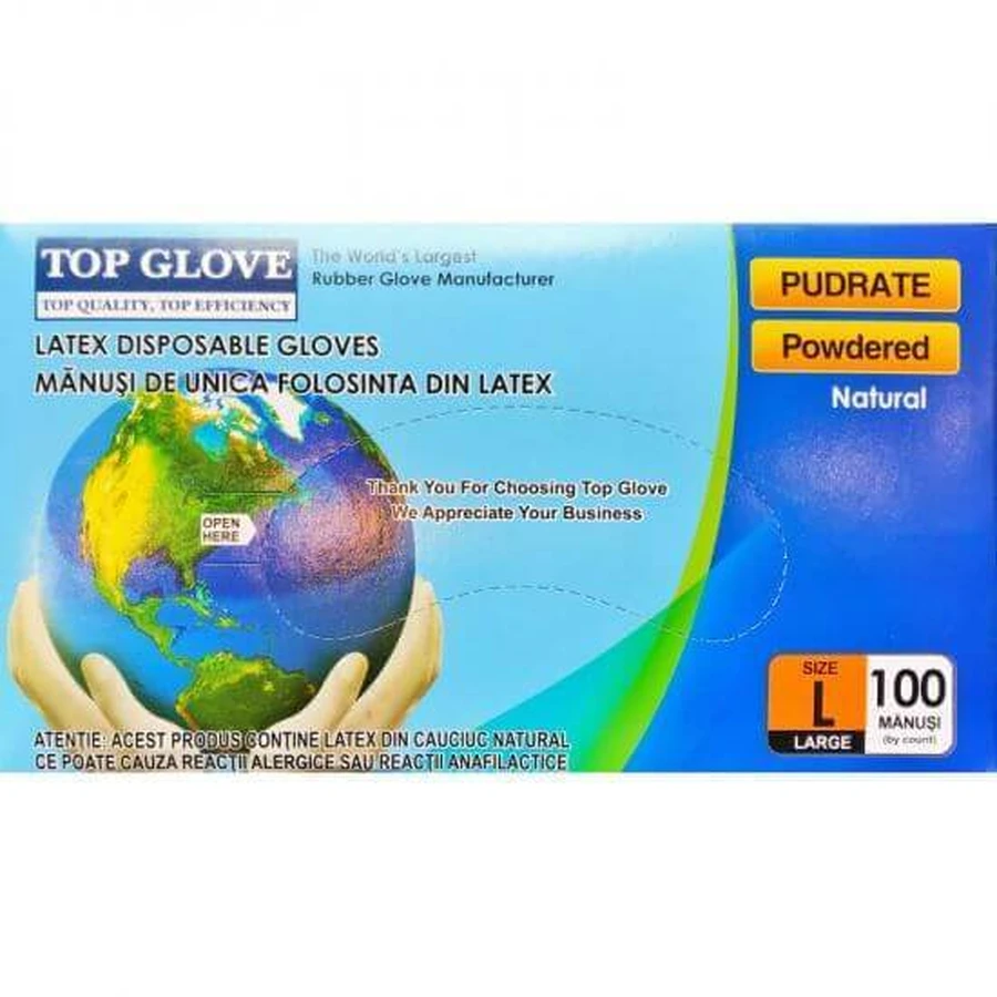 Рукавички латексні Top Glove, розмір L, 100 штук, Roval Med: ціни та характеристики