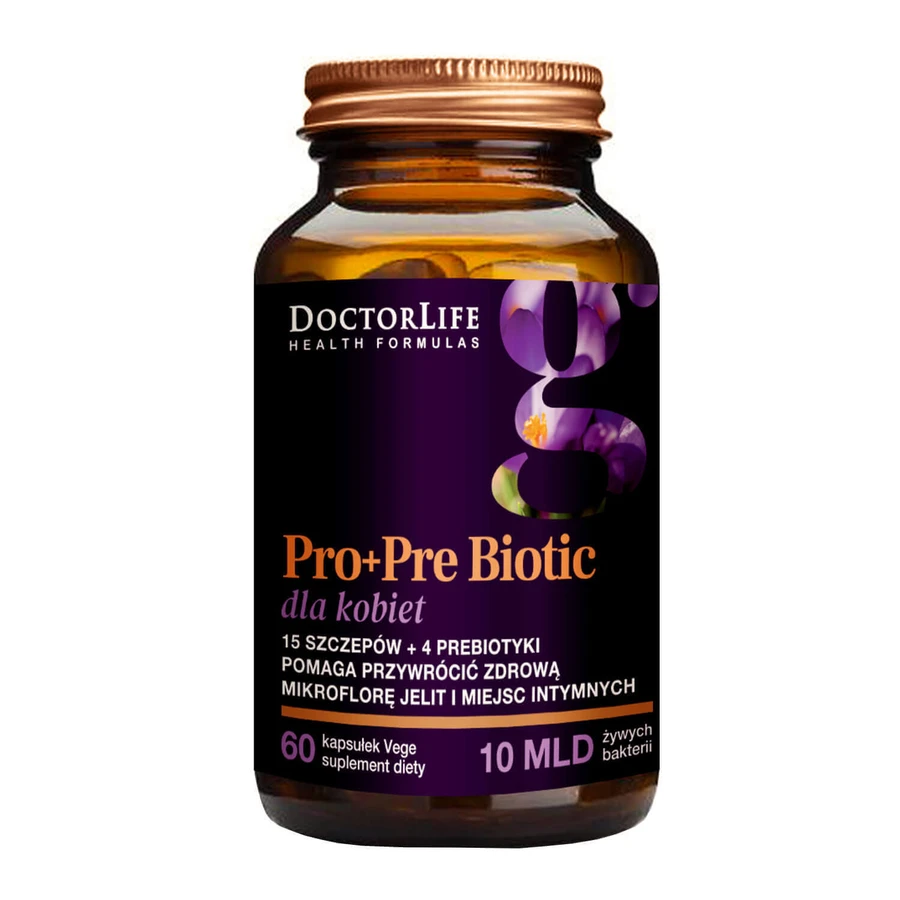 Жіночі пробіотики Doctor Life ProbioFlora 14 ампульних штамів; 4 пребіотики, 60 капсул: ціни та характеристики