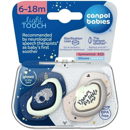 Canpol babies Sleepy Koala Набір симетричних силіконових пустушок Light touch 6-18м синій 2 шт: ціни та характеристики