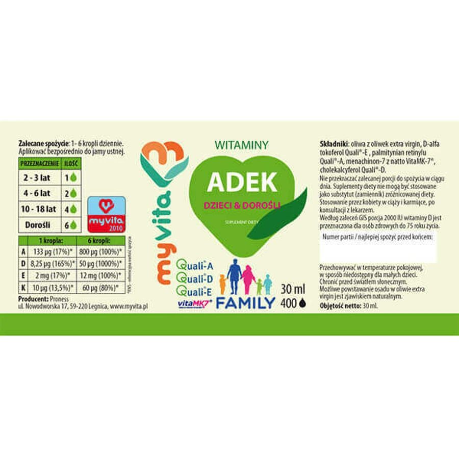 MyVita, краплі для дітей та дорослих ADEK Family, 30 мл: ціни та характеристики