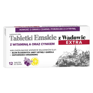 Emskie z Wadowic Екстра таблетки з вітаміном А та цинком, від 6 років, зі смаком чорної смородини з лимоном, 12 пастилок