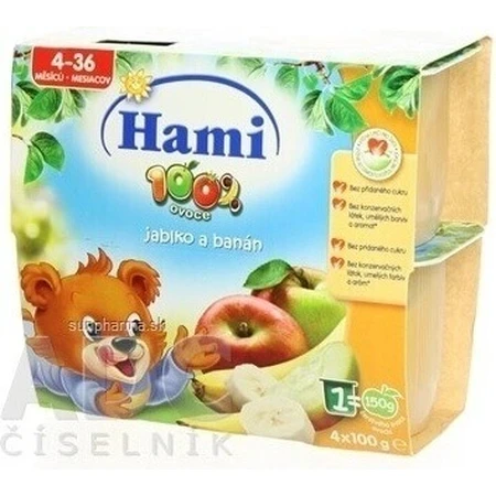 Хами фруктовое питание 100% фрукты Яблоко и банан 4×100 г, первая порция (с конца 4-го месяца): цены и характеристики