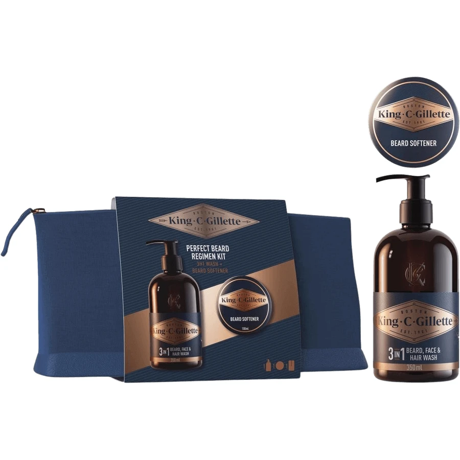 Gillette King C. подарочный набор 3 в 1 мытье бороды, лица и волос 350 мл + бальзам для бороды 100 мл: цены и характеристики