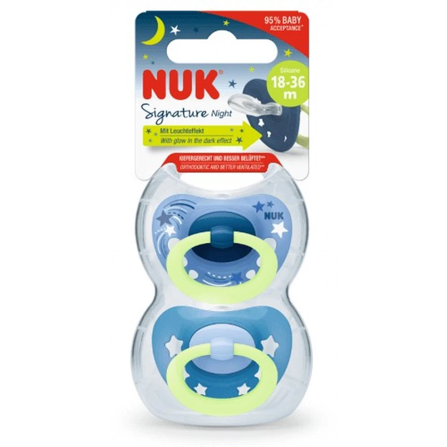 Пустушка Nuk Signature Night, силіконова, 18-36 місяців, 2 шт.: ціни та характеристики