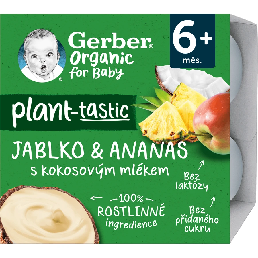 Gerber Organic 100% растительный десерт яблоко и ананас с кокосовым молоком кусочек 4 х 90 г: цены и характеристики