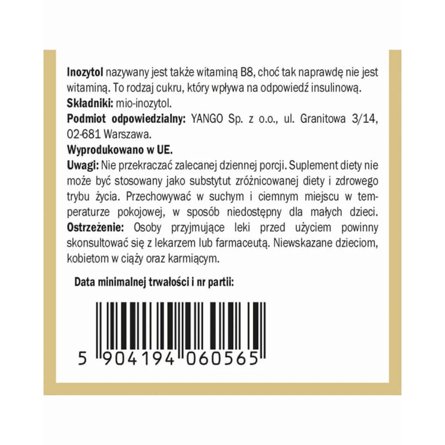 Инозитол (мио-инозитол) 90 г (суточная порция 1800 мг) YANGO: цены и характеристики
