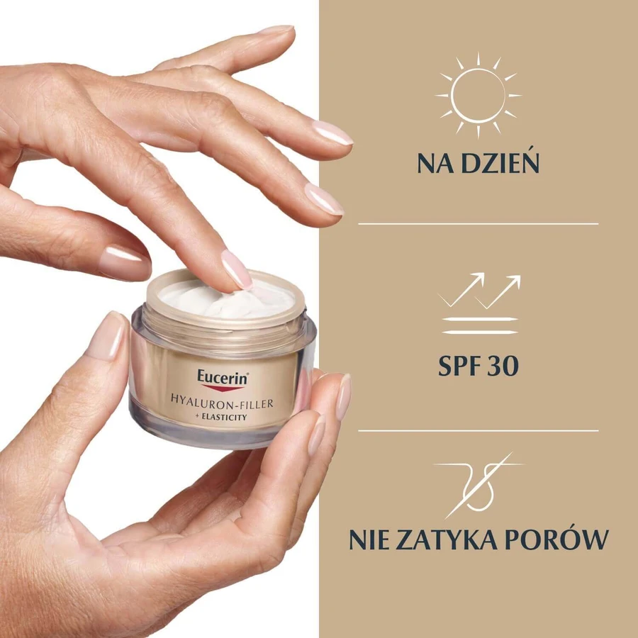 Eucerin Hyaluron Filler + Elasticity, зміцнюючий денний крем проти зморшок з тіамідолом, SPF 30, 50 мл: ціни та характеристики