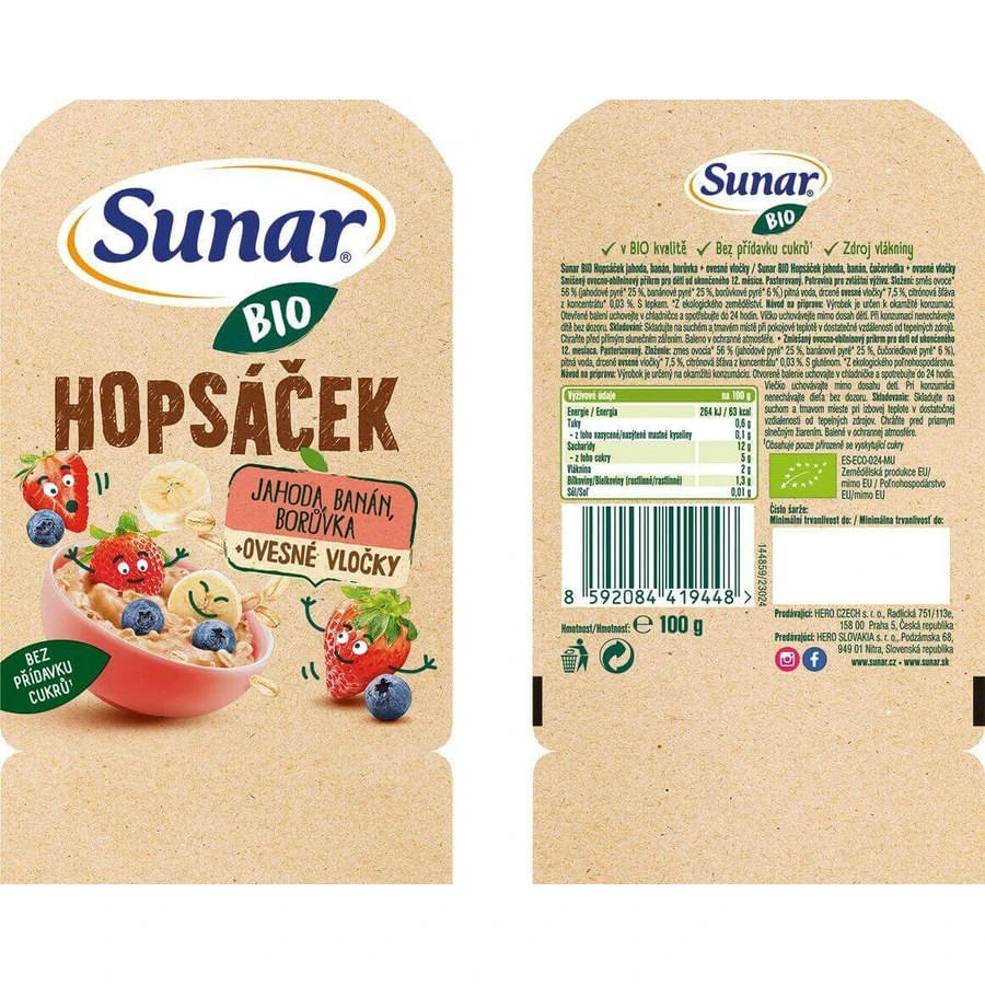 Sunar Organic фруктовые капсулы Hopsáek клубника, банан, черная смородина и овсянка 100 г: цены и характеристики
