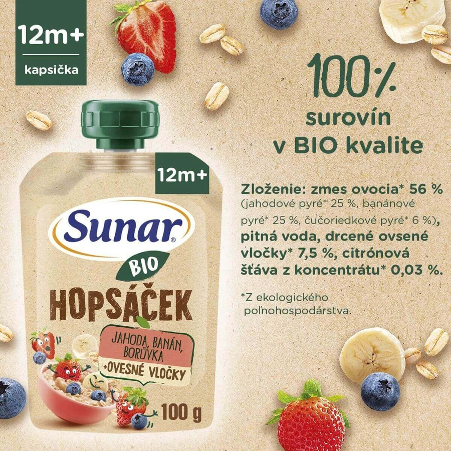 Sunar Organic фруктовые капсулы Hopsáek клубника, банан, черная смородина и овсянка 100 г: цены и характеристики