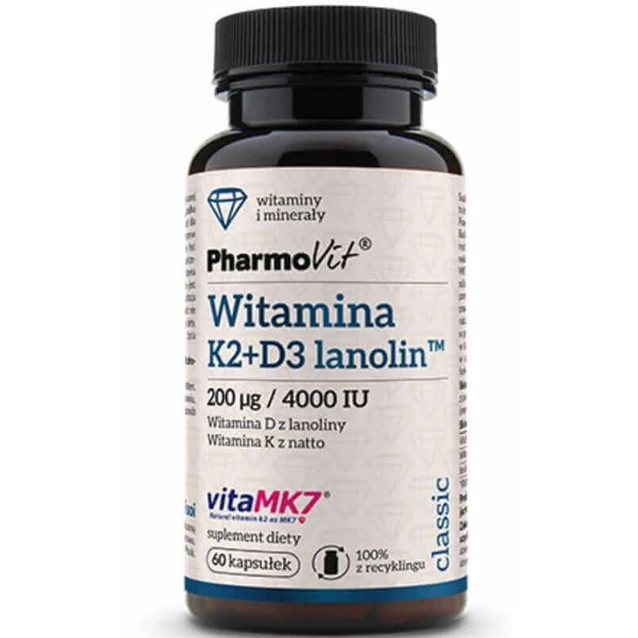 Вітамін K2Mk7 200 мкг + D3 4000 МО (60 капс.) Pharmovit Classic: ціни та характеристики