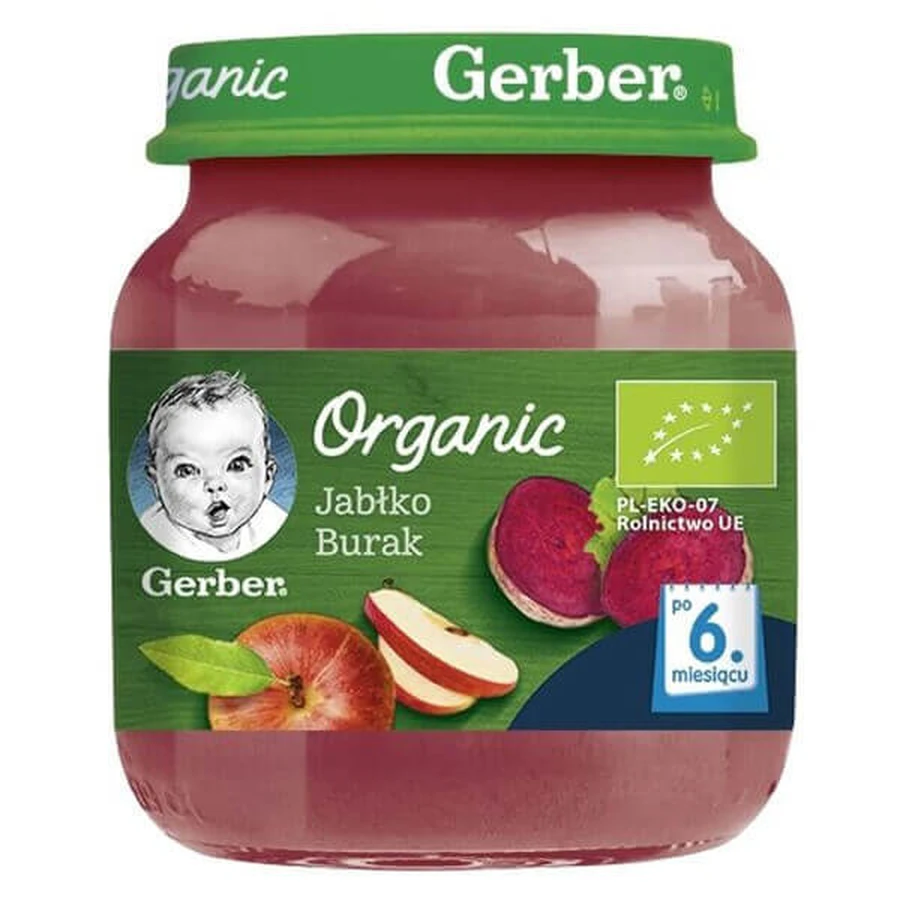 Овочево-фруктове пюре Gerber Яблуко, буряк, органічне, з 6 місяців, 125 г: ціни та характеристики