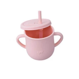 Детская силиконовая трость с ручками и соломинкой, Pink Pal, Oaki