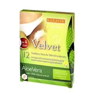Полоски для удаления волос по линии бикини с алоэ вера Velvet, 12 штук, Karaver