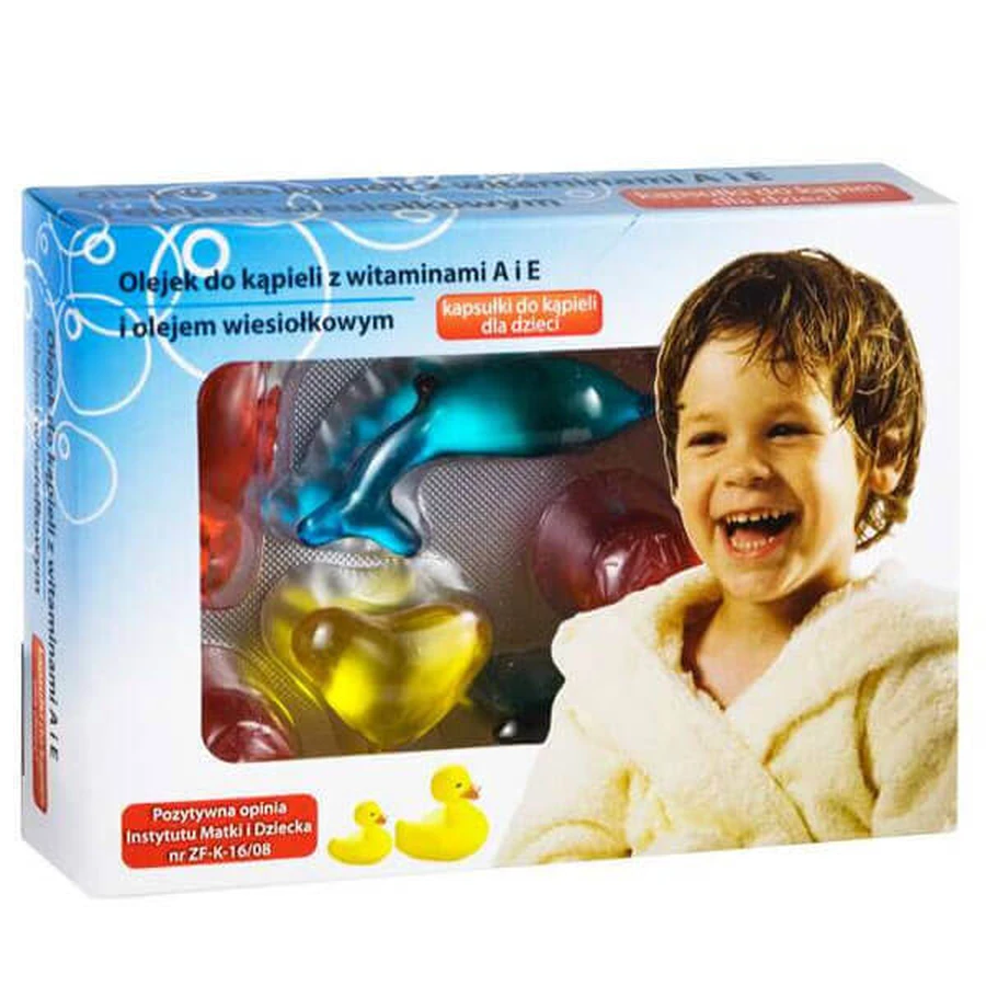 GAL, Детское масло для ванны с витаминами А, Е и маслом примулы вечерней, старше 2 лет, 7 капсул ДЕФЕКТИРОВАННАЯ УПАКОВКА: цены и характеристики