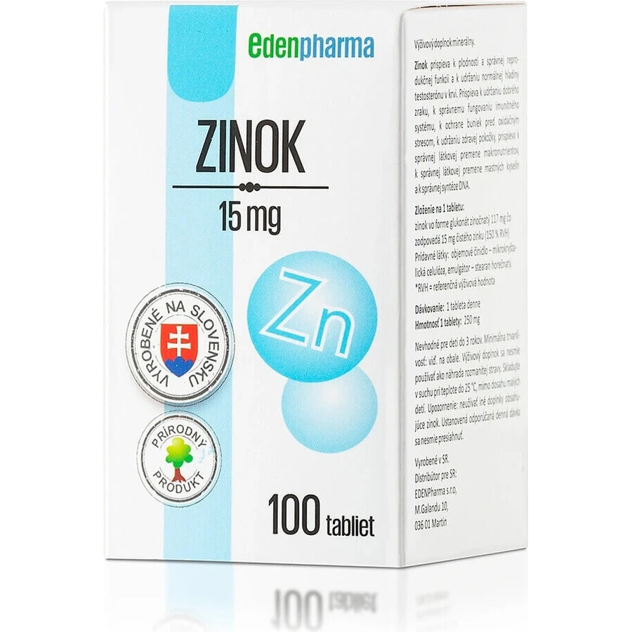 EDENPharma ЗИНОК 15 мг 1×100 табл, пищевая добавка: цены и характеристики