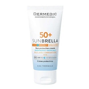 Крем захисний Dermedic Sunbrella, для жирної та комбінованої шкіри, SPF 50+, 50 г ДЕФЕКТУЮЧА УПАКОВКА