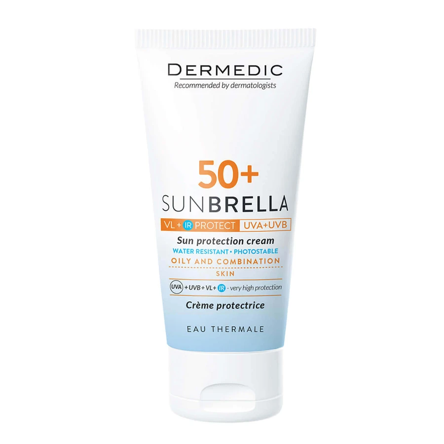 Крем захисний Dermedic Sunbrella, для жирної та комбінованої шкіри, SPF 50+, 50 г ДЕФЕКТУЮЧА УПАКОВКА: ціни та характеристики