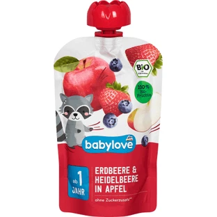 Детское фруктовое пюре Babylove Bio Erdbeere & Heidelbeere in Apfel с 1 года, 100 г