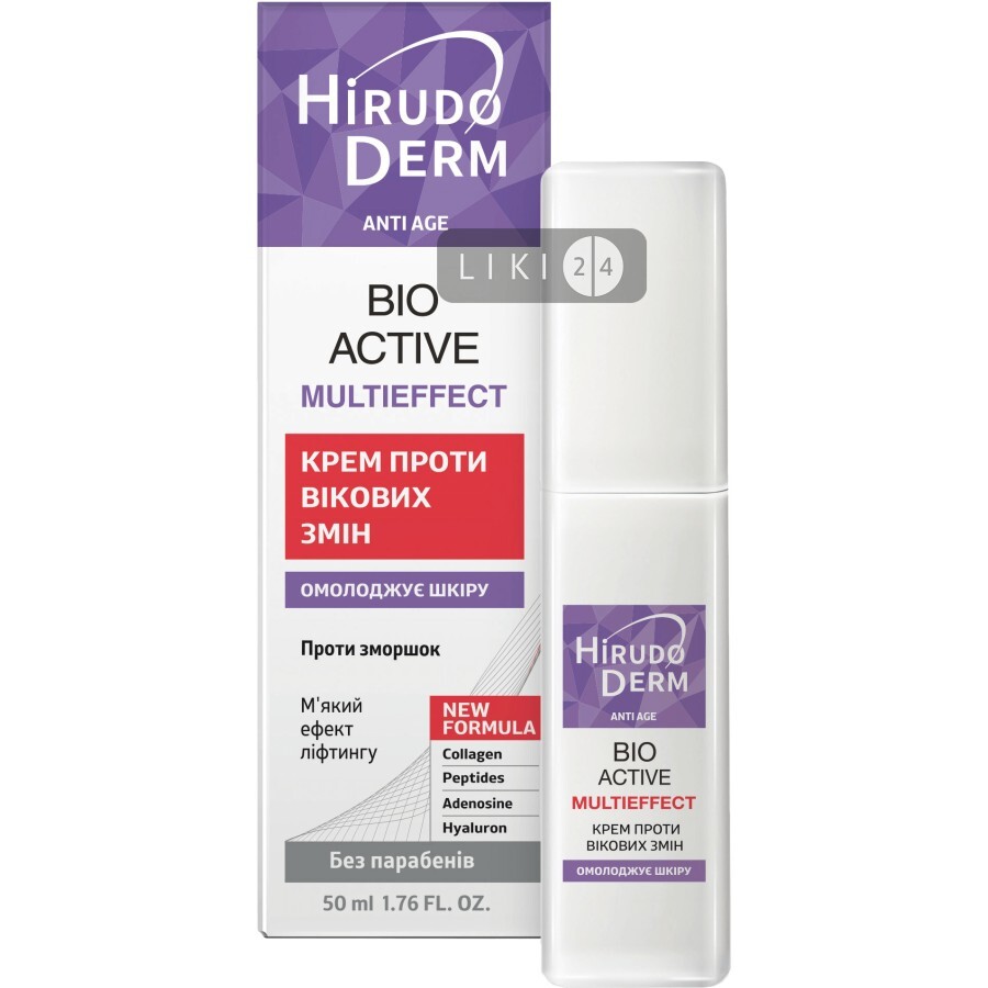 Крем для обличчя Біокон Bio Active Multieffect Hirudo Derm Anti Age Проти вікових змін, 50 мл: ціни та характеристики