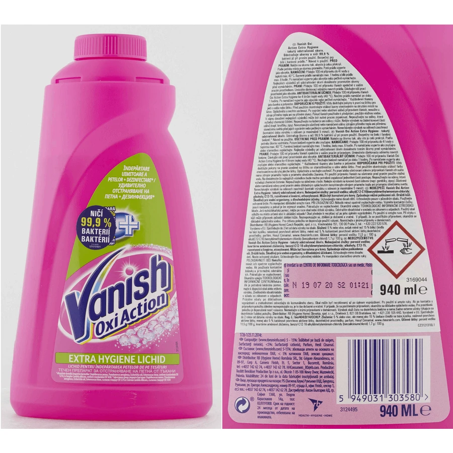 Стиральный порошок Vanish Oxi Action Extra hygiene 10 стирок 940 мл: цены и характеристики